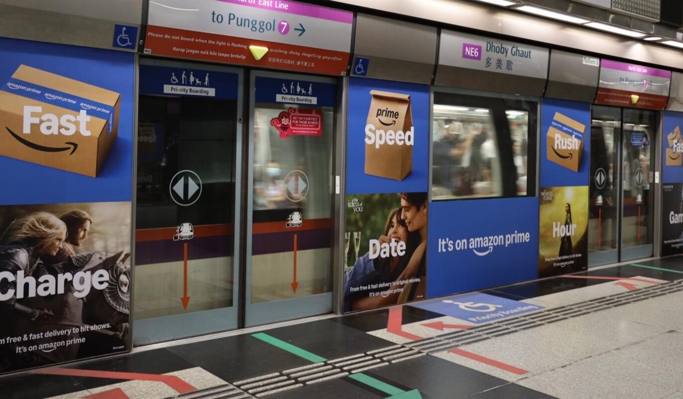 MRT platform doors carrying an outdoor brand campaign